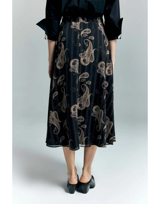 Şal Desen Şifon Etek - Siyah