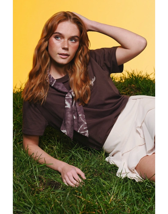 Şal Detaylı T-shirt Kahve