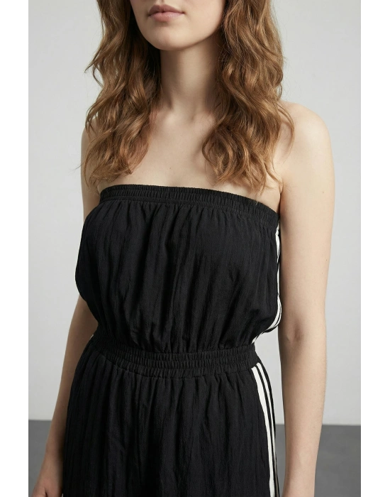 Şerit Detaylı Tulum Siyah