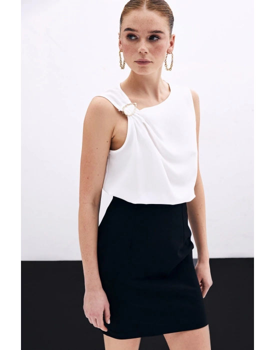 Tek Omuz Detaylı Bluz - Ekru