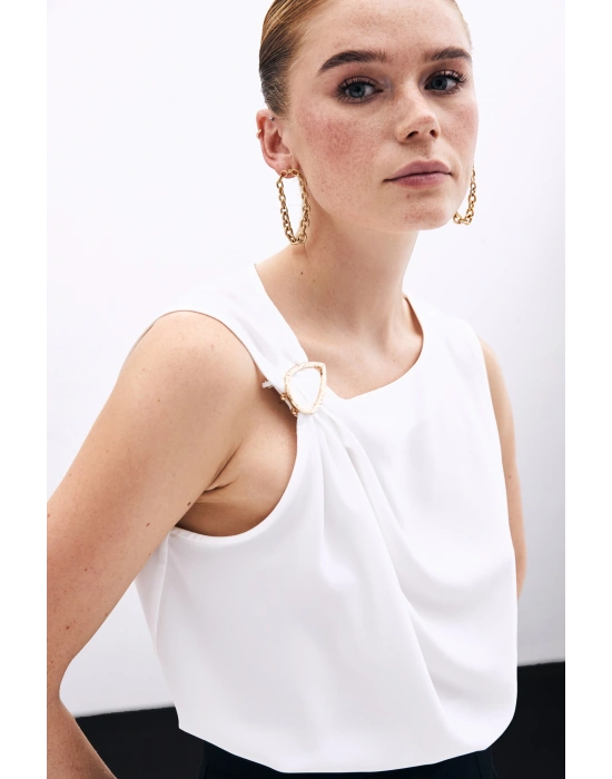 Tek Omuz Detaylı Bluz - Ekru