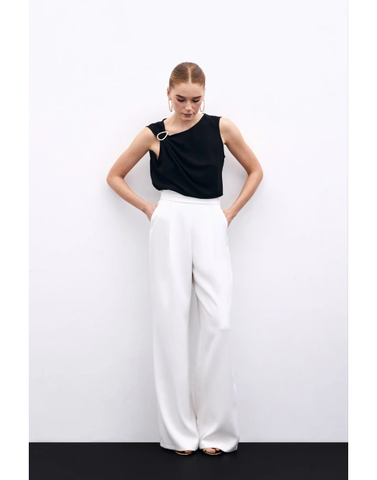 Tek Omuz Detaylı Bluz - Siyah