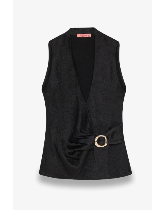 Toka Aksesuarlı Anvelop Bluz Siyah