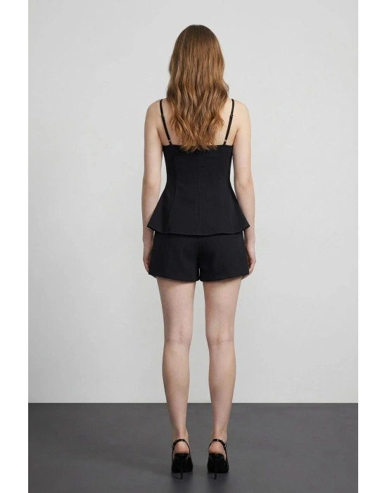 Toka Detaylı Şort Etek Siyah