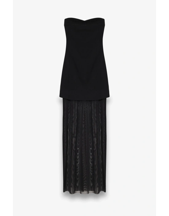 Tül Matchli Elbise Siyah