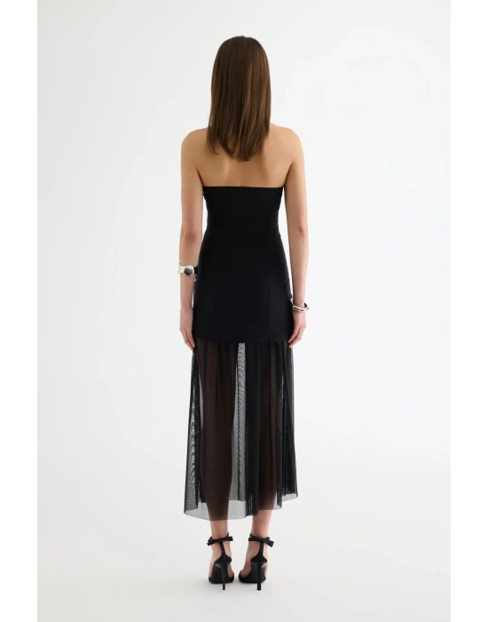 Tül Matchli Elbise Siyah