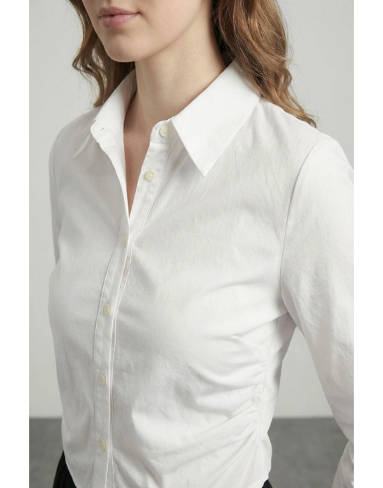 Vatkalı Crop Gömlek Ekru