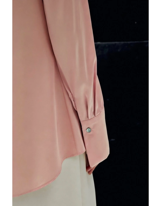 Vatkalı Saten Gömlek - Pembe