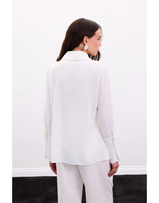 Yaka Ve Manşet Aksesuarlı Gömlek - Ekru