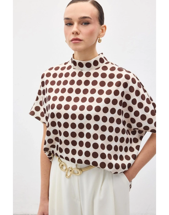 Yarasa Kol Salaş Bluz - Puanlı Kahve