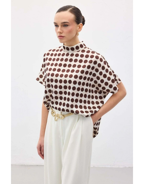 Yarasa Kol Salaş Bluz - Puanlı Kahve