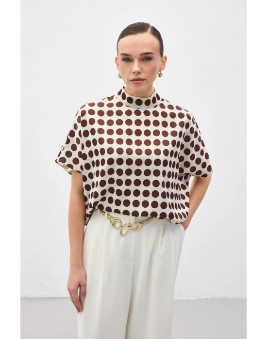 Yarasa Kol Salaş Bluz - Puanlı Kahve