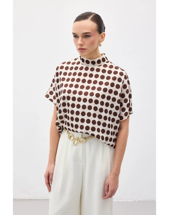 Yarasa Kol Salaş Bluz - Puanlı Kahve