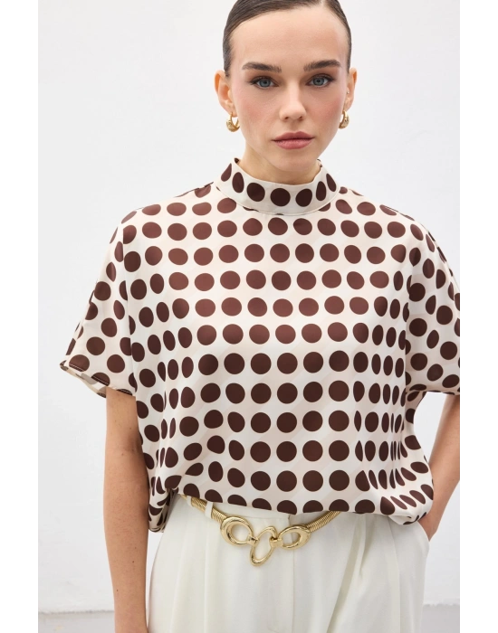 Yarasa Kol Salaş Bluz - Puanlı Kahve