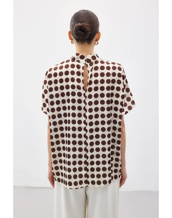 Yarasa Kol Salaş Bluz - Puanlı Kahve