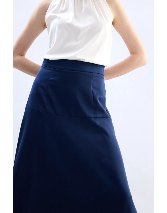Yüksek Bel Saten Etek - Lacivert
