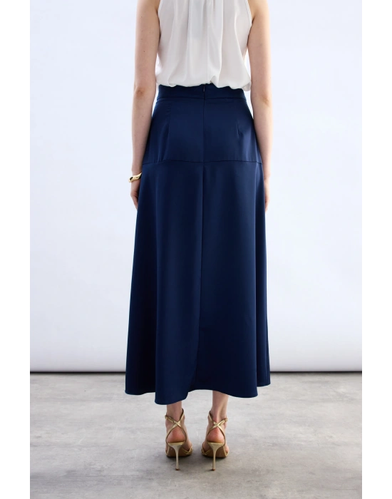 Yüksek Bel Saten Etek - Lacivert