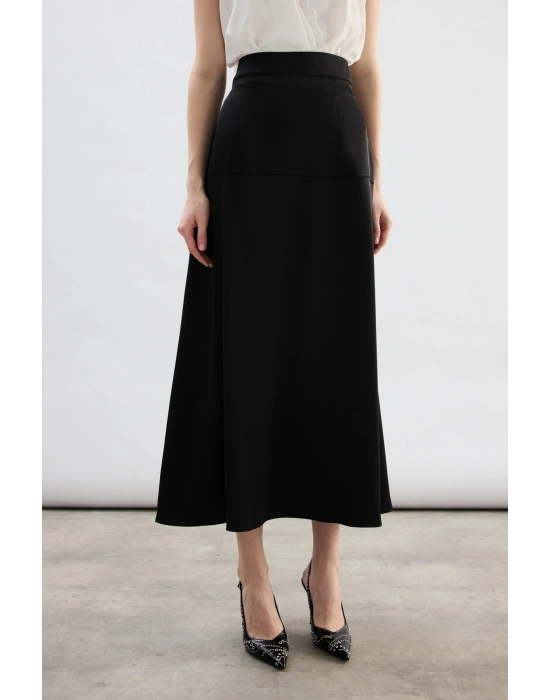Yüksek Bel Saten Etek - Siyah