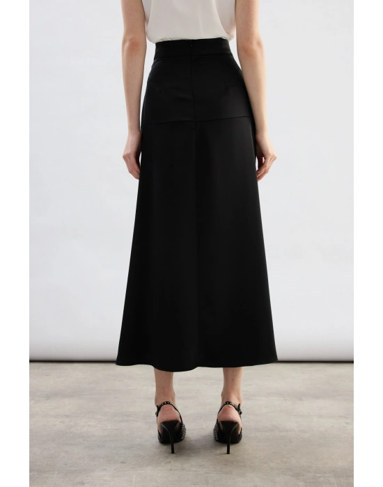 Yüksek Bel Saten Etek - Siyah