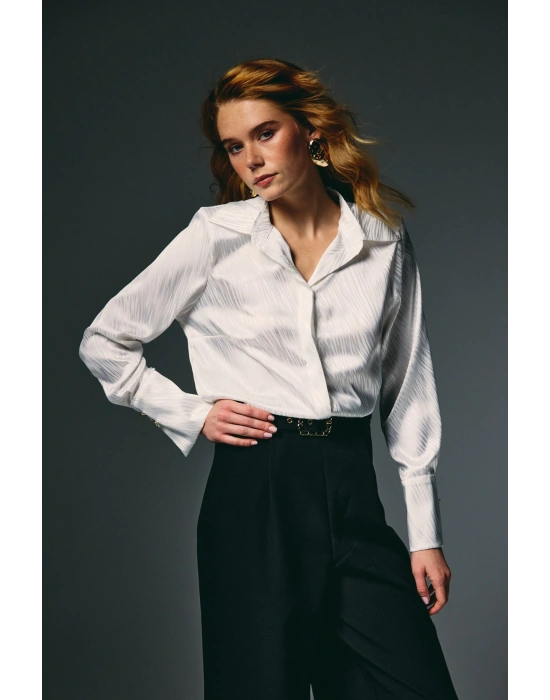 Zebra Desenli Gömlek - Ekru