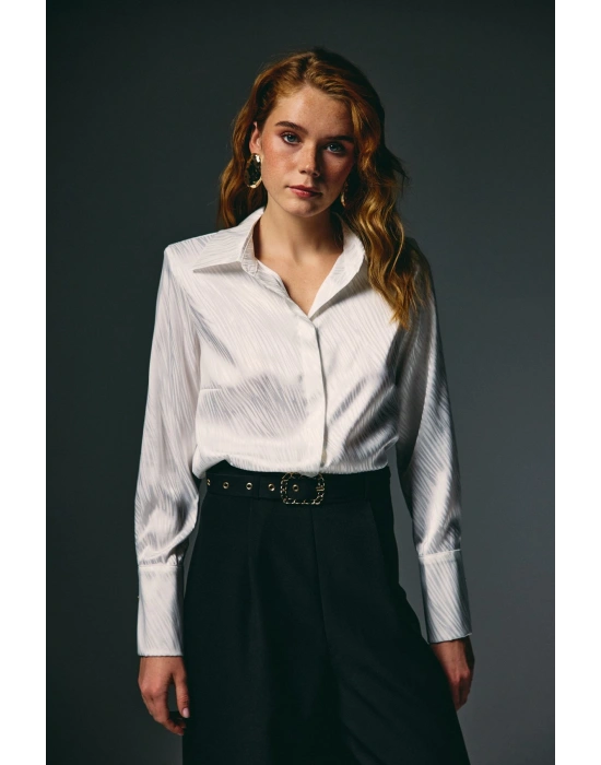 Zebra Desenli Gömlek - Ekru