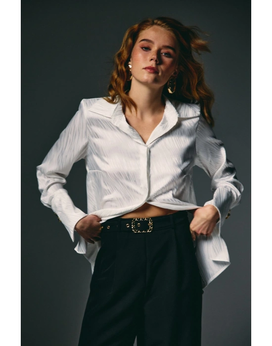 Zebra Desenli Gömlek - Ekru