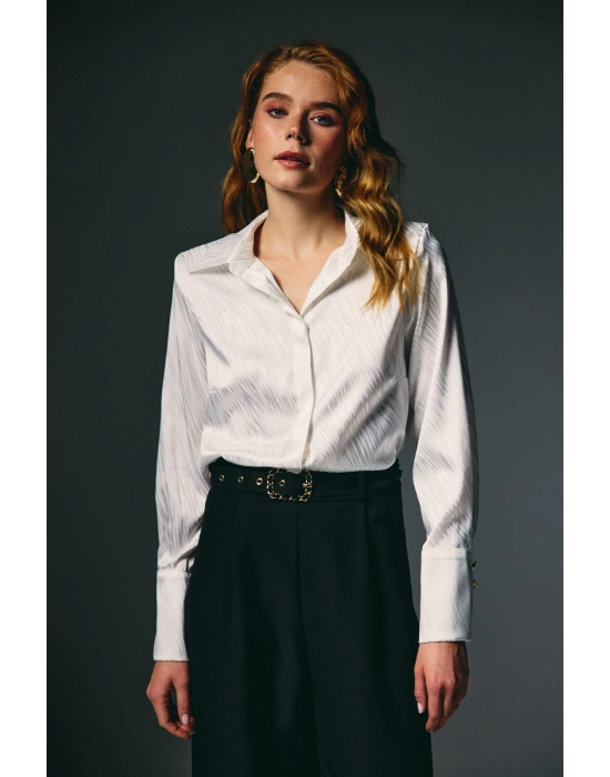 Zebra Desenli Gömlek - Ekru