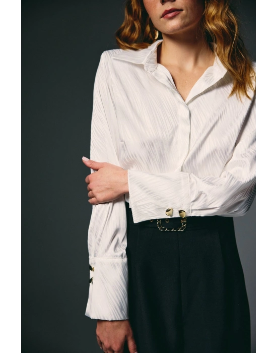 Zebra Desenli Gömlek - Ekru