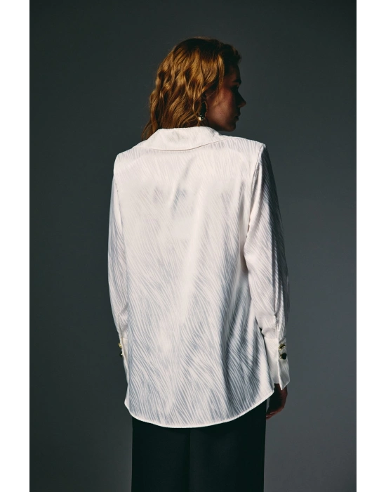 Zebra Desenli Gömlek - Ekru