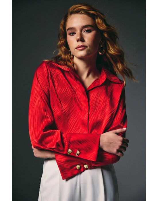 Zebra Desenli Gömlek - Kırmızı