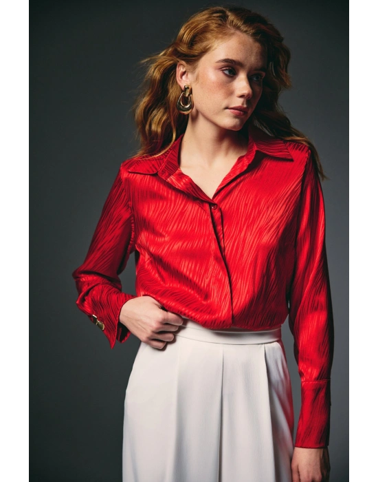 Zebra Desenli Gömlek - Kırmızı