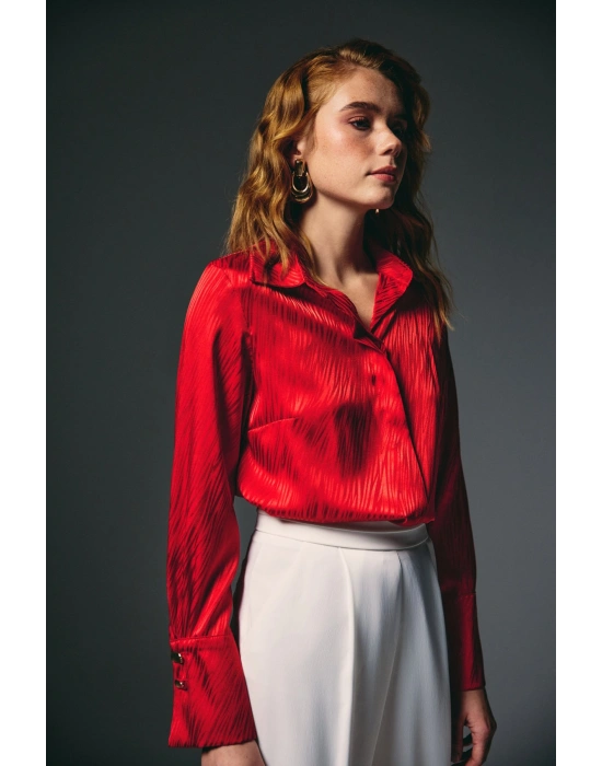 Zebra Desenli Gömlek - Kırmızı