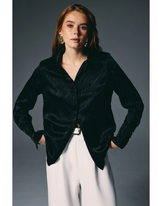 Zebra Desenli Gömlek - Siyah