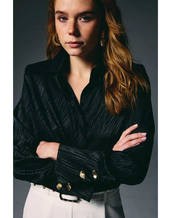 Zebra Desenli Gömlek - Siyah