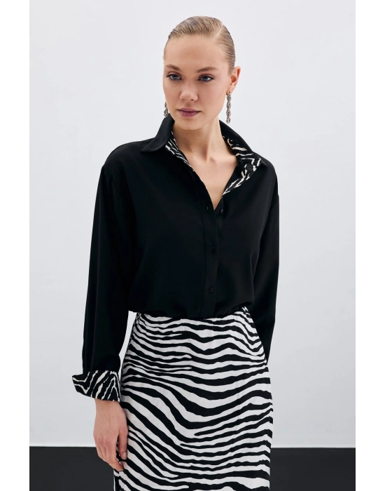 Zebra Desenli Klasik Gömlek - SİYAH