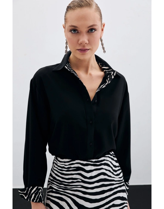 Zebra Desenli Klasik Gömlek - SİYAH