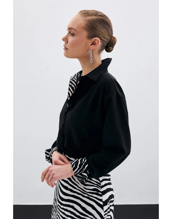 Zebra Desenli Klasik Gömlek - SİYAH