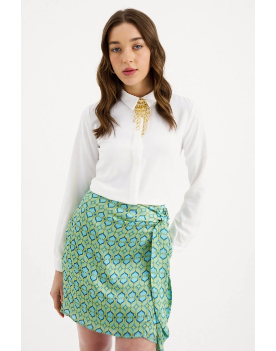 Zincir Aksesuarlı Düz Gömlek - Ekru