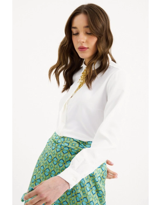 Zincir Aksesuarlı Düz Gömlek - Ekru