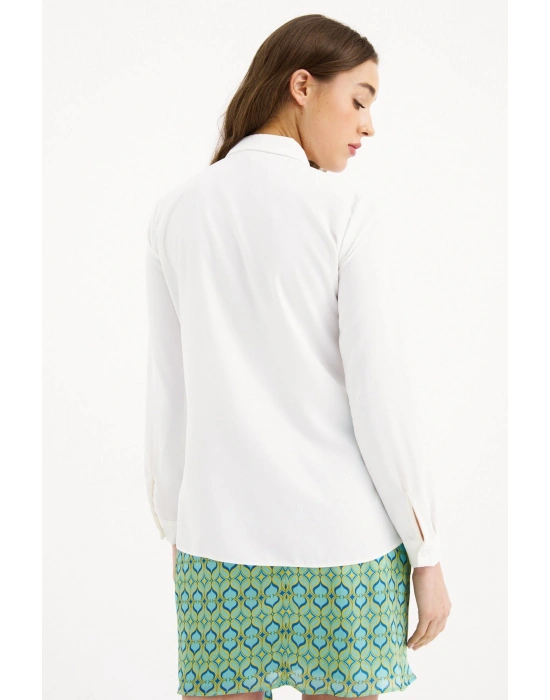 Zincir Aksesuarlı Düz Gömlek - Ekru