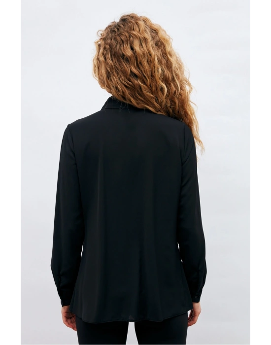 Zincir Aksesuarlı Düz Gömlek - Siyah