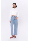 Sırt Düğmeli Nakışlı Crop Gömlek Ekru