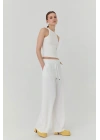Beli Lastikli Bol Paça Pantolon Beyaz