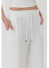 Beli Lastikli Bol Paça Pantolon Beyaz