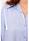 Saten Benekli Gömlek Mavi Beyaz