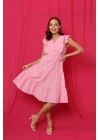 Kolları Fırfırlı Pembe Elbise