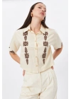 Etnik Desenli Kısa Kol Taş Gömlek