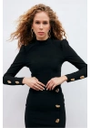 Düğme Detaylı Crop Bluz - Siyah