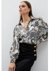 Kadın 1447-2036 Çiçek Desen Jakarlı Gömlek Siyah