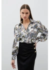 Kadın 1447-2036 Çiçek Desen Jakarlı Gömlek Siyah